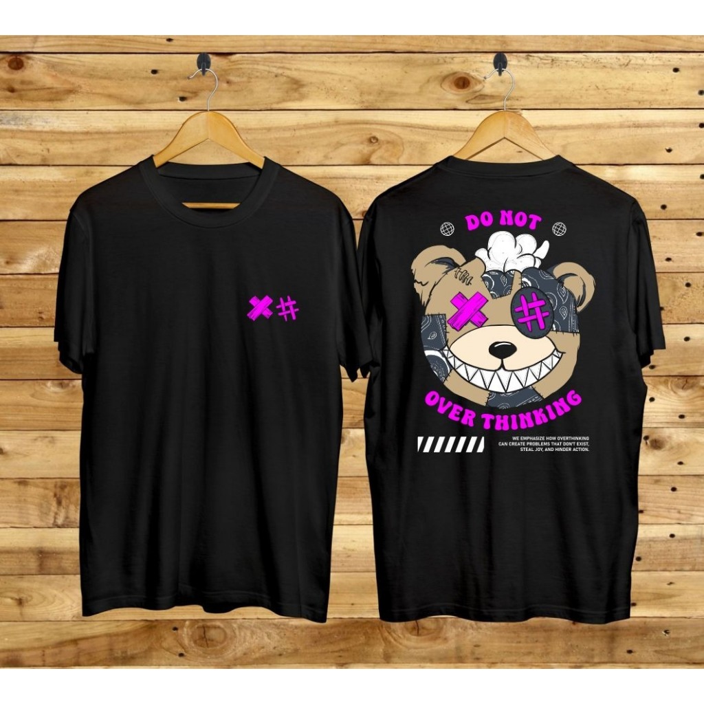 Atasan Baju Kaos Distro keren Premium Unisex Cowok Pria Wanita Katun Combed Gambar Boneka Bear Hitam