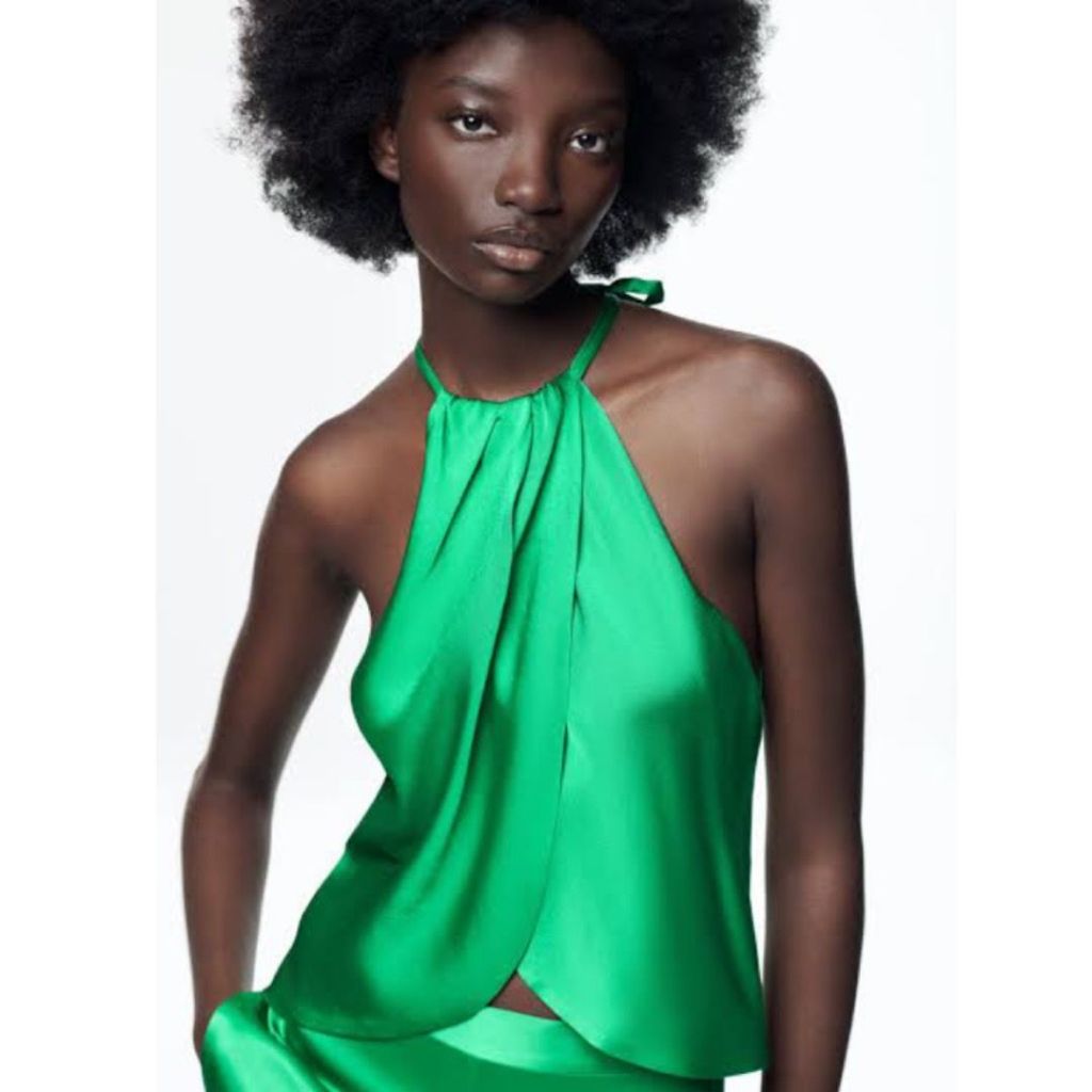 ZARA SATIN HALTER TOP GREEN EMERALD