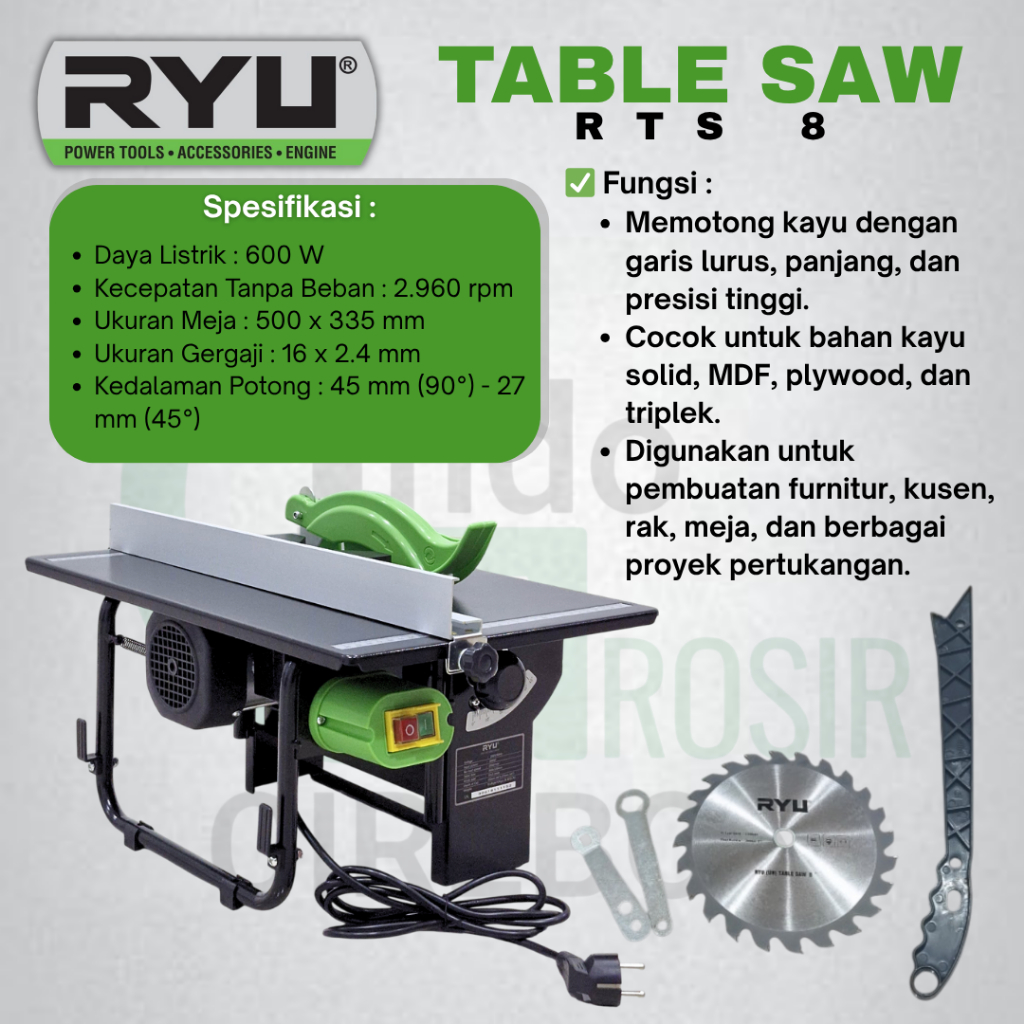 Mesin Gergaji Kayu 8 inch Alat Potong Kayu Table Saw RTS 8 RYU