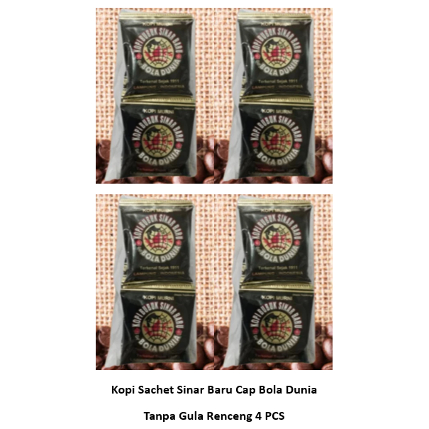 

Paket 4 Renceng Kopi Sachet Sinar Baru Cap Bola Dunia Tanpa Gula