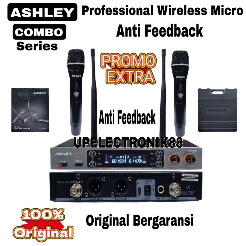 ASHLEY COMBO MIC WIRELESS ORIGINAL GARANSI BARU Free Koper UHF Anti Feedback / Anti Feedback Mic Wir
