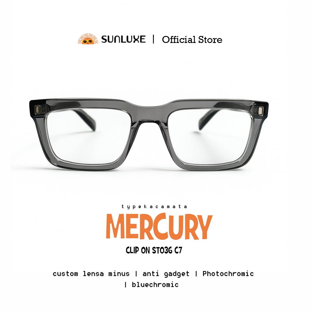SUN OPTIK - Kacamata SUNLUXE MERCURY Clip On ST036 C7 | Maks. minus 4 Cyl 2 | Kotak maskulin | Prose