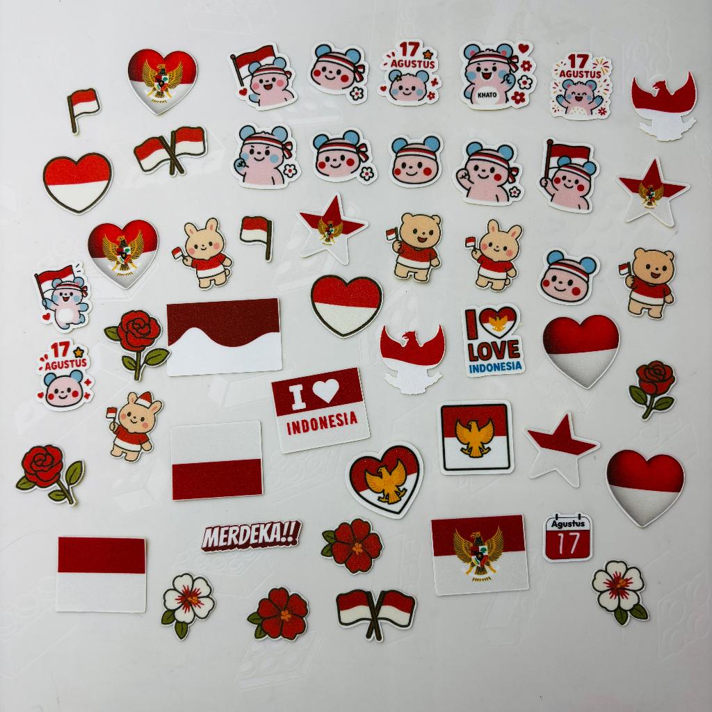 

Stiker Tema Kemerdekaan 17 Agustus Bendera Merah Putih sudah di laminasi Glitter dan di cutting tinggal tempel 50 Pcs