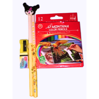 

paket mini alat tulis2 pensil, 2 penghapus dan 1 rautan dan 1 set pensil warna