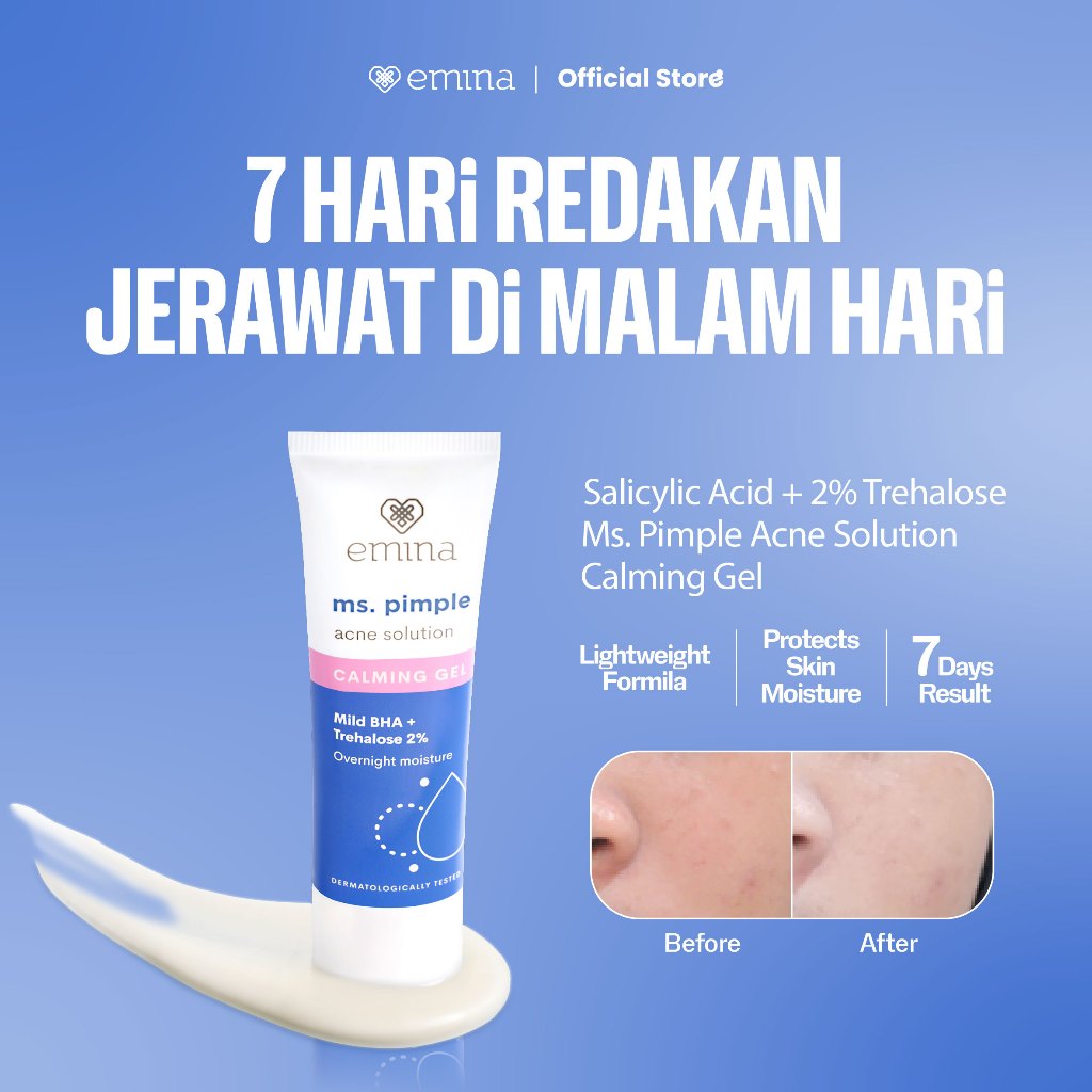 Emina Ms. Pimple Acne Solution Calming Gel 20 mL - Pelembab Malam Hari Atasi Jerawat dalam 7 Hari