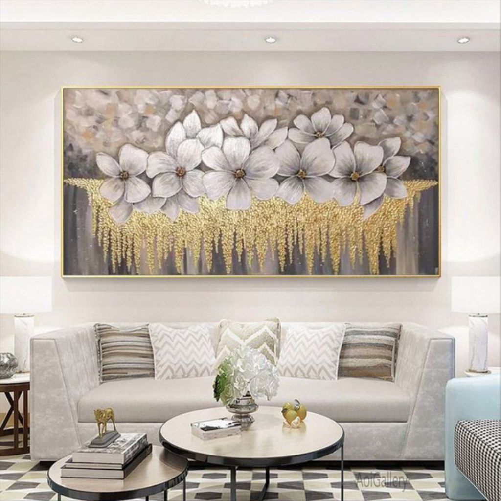 Hiasan dinding ruang tamu abstrak modern bunga tekstur lukisan asli jelekong