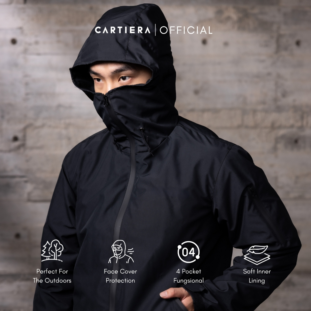 Cartiera Noir Jaket Gorpcore Waterproof Jaket Gunung Pria Outdoor Hiking Windproof Triple Protection