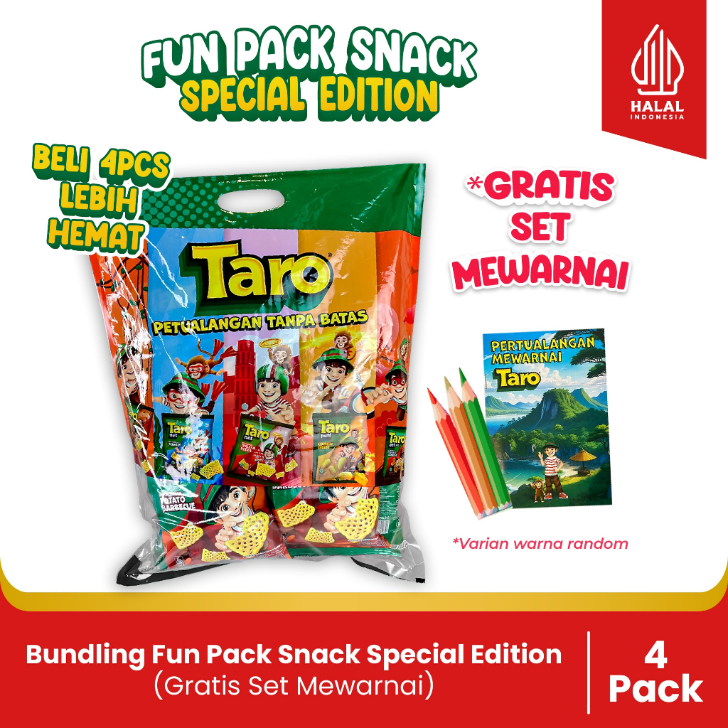 

BUNDLING- 4 Fun Pack Snack Spesial Edition-Paket Hampers Anak-(Gratis Set Mewarnai 3 pensil warna)