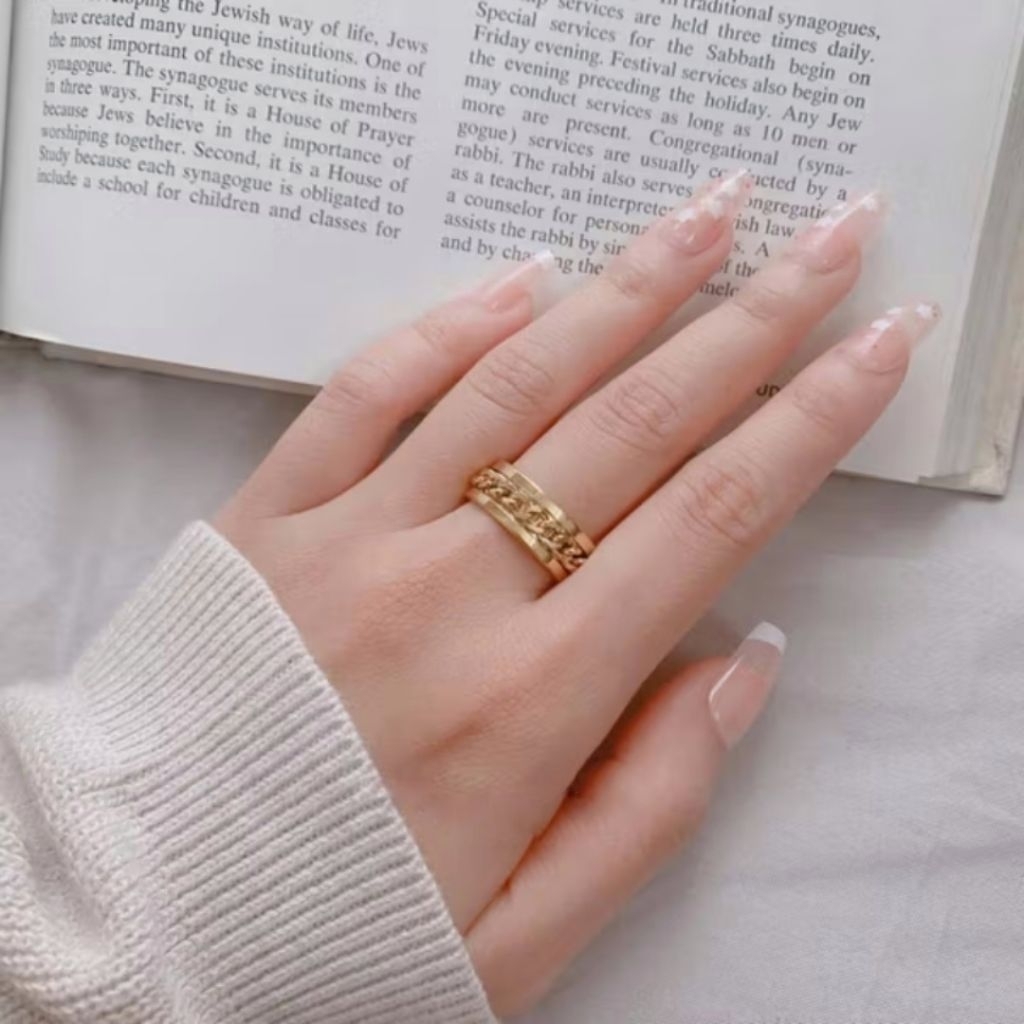 TERMURAH Cincin Titanium Pria&Wanita Motif Rantai Emas Polos // Cincin Pembuka Botol Multifungsi