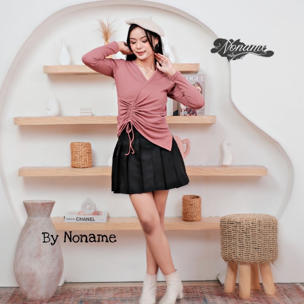 Bynoname - Atasan Knit Wanita Crop Serut kimono / Top Blouse Wanita Lengan Panjang