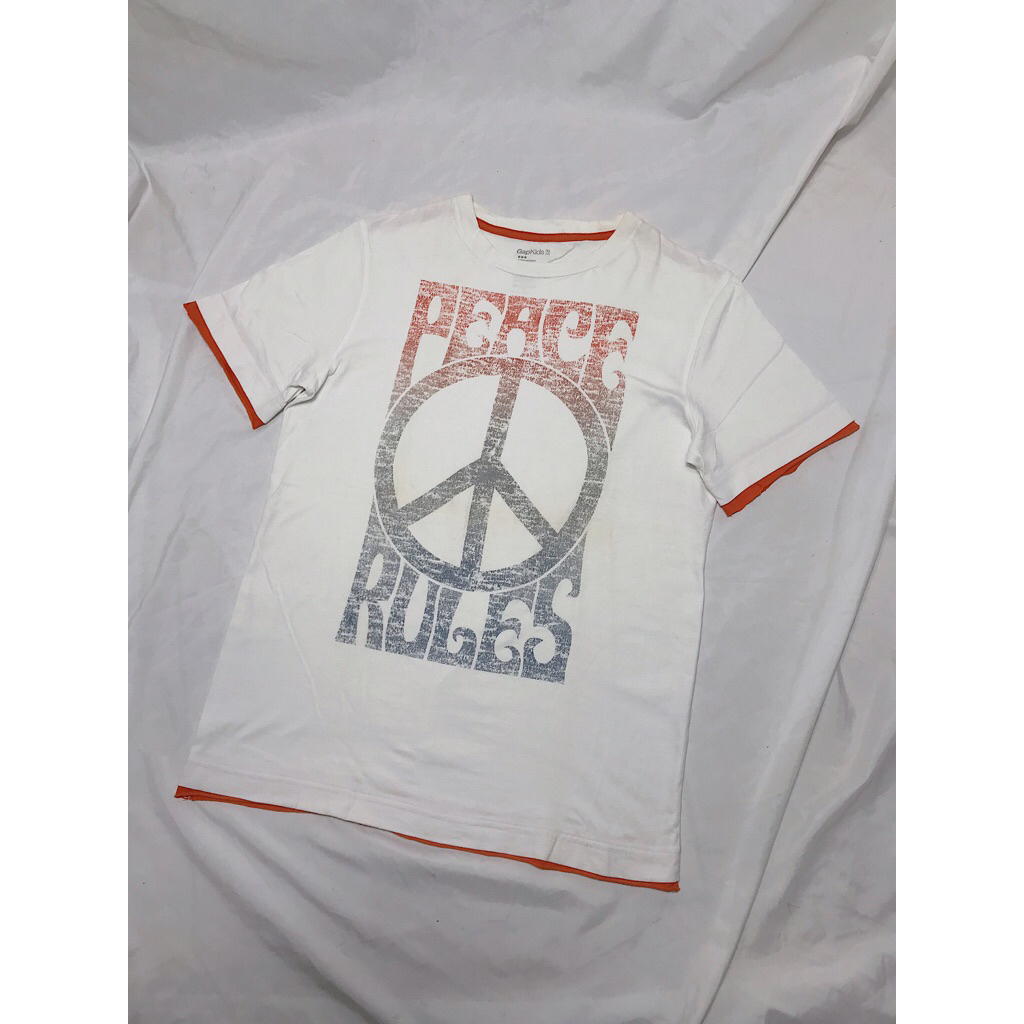Nego Boskuu > GapKids Peace Rules T-Shirt Original - White/Orange (Outfit/Pakaian)|Brand New/Baru|Un