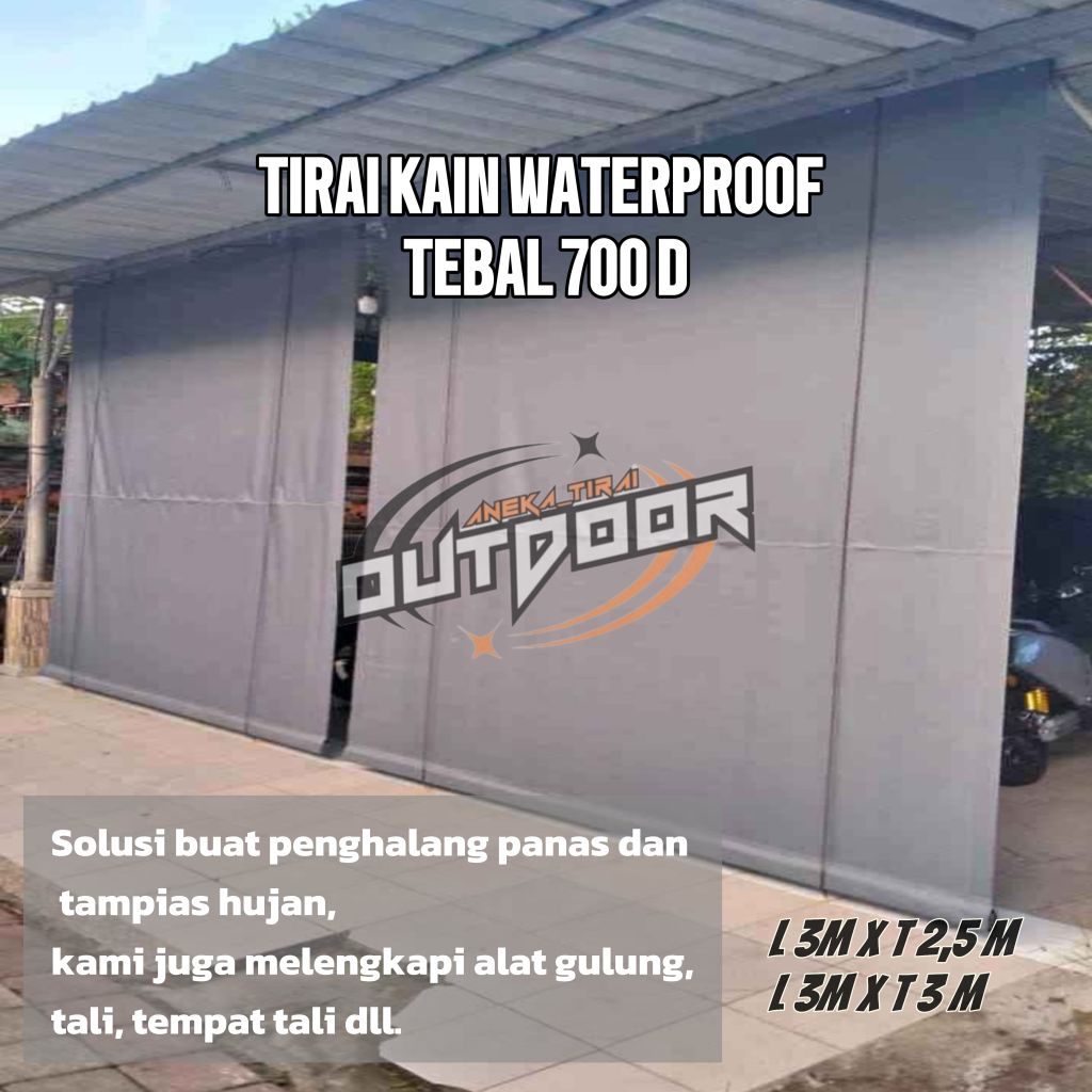 Tirai kain waterproof lengkap dengan alat penggulung