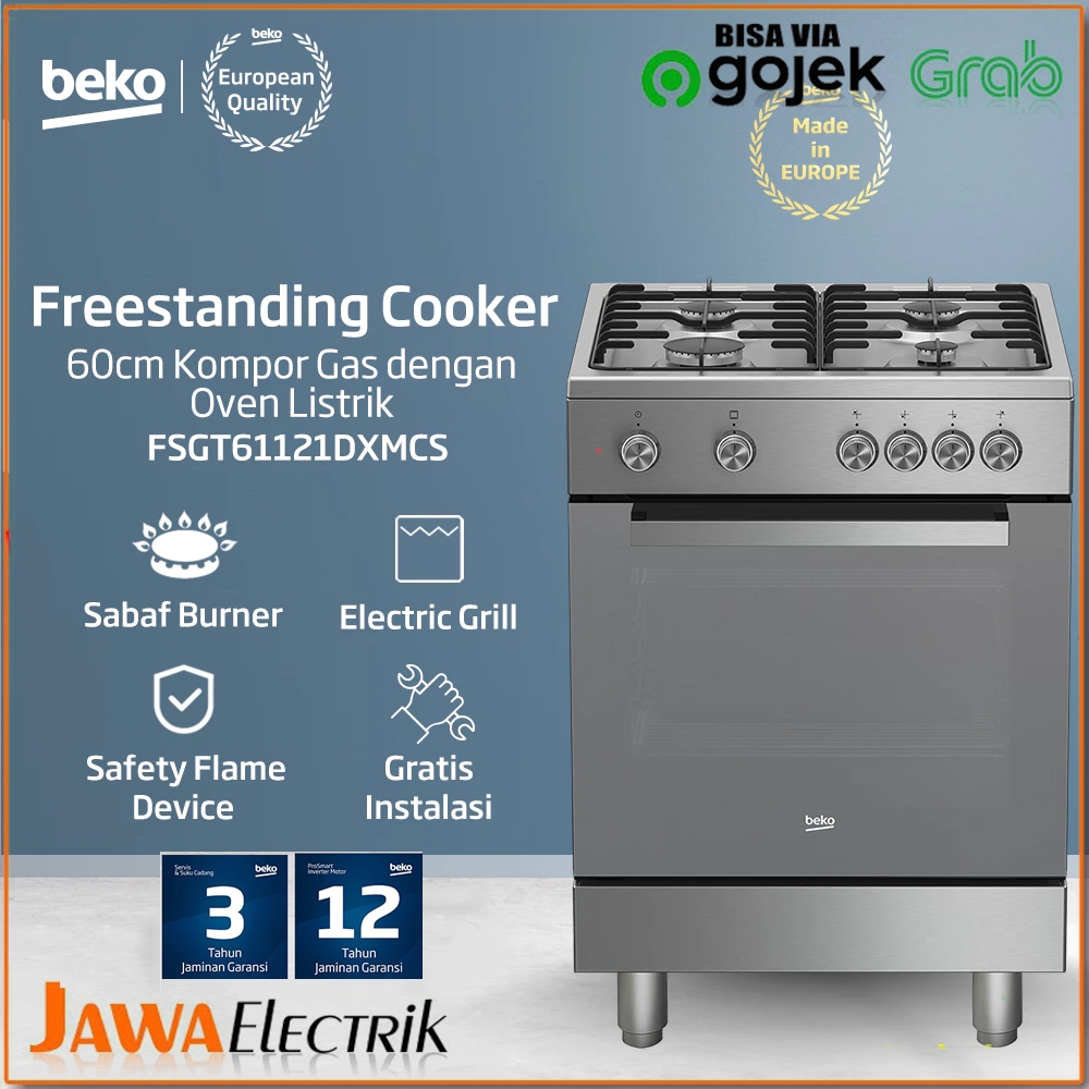 Beko Kompor Gas & Oven Gas FSGT61121DXMCS - 75liter High-Electric Grill