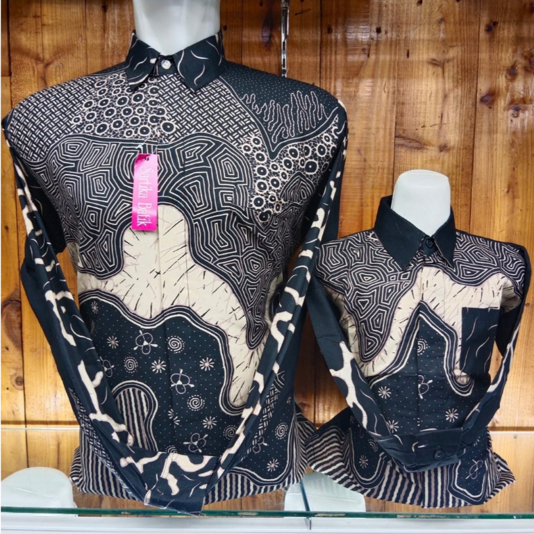 UNGGULAN Hitam Batik Couple Katun Ayah dan Anak Lengan Panjang Motif Raja Ampat Premium Elegan Cocok
