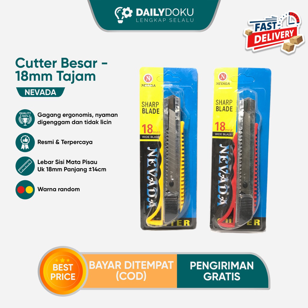

Cutter Besar 18mm Nevada Tajam & Kokoh – Pisau Cutter Serbaguna untuk Kertas, Kardus, Plastik