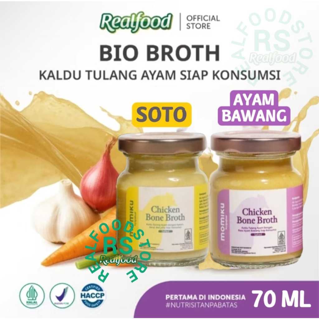 

Realfood Momiku Chicken Bone Broth Rasa Soto & Ayam Bawang ( Mpasi Kaldu Tulang Ayam ) RS