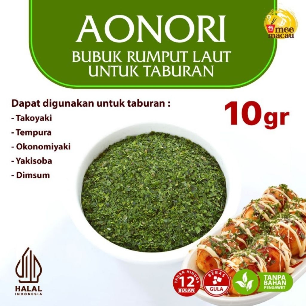 

AONORI Bubuk Nori / Ao Nori Powder Rumput Laut Taburan Takoyaki / Seaweed | Aonori Dried Seaweed | Bubuk Nori | Serbuk Nori Powder | Dried Seaweed Flake | Taburan Takoyaki Okonomiyaki Yakisoba Dimsum Onigiri Tempura Mentai Mpasi Halal