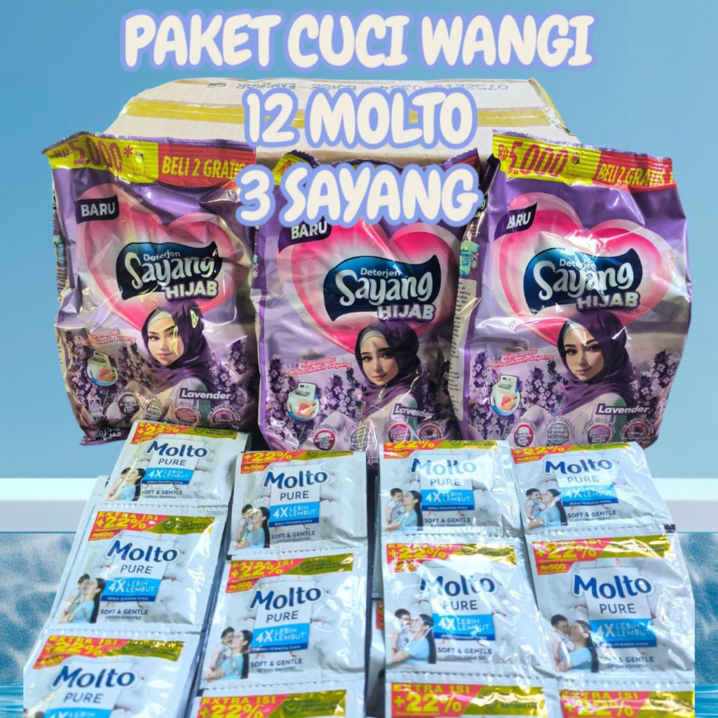 PAKET CUCI WANGI 24 MOLTO PEWANGI + 3 DETERGEN SAYANG 5000,AN