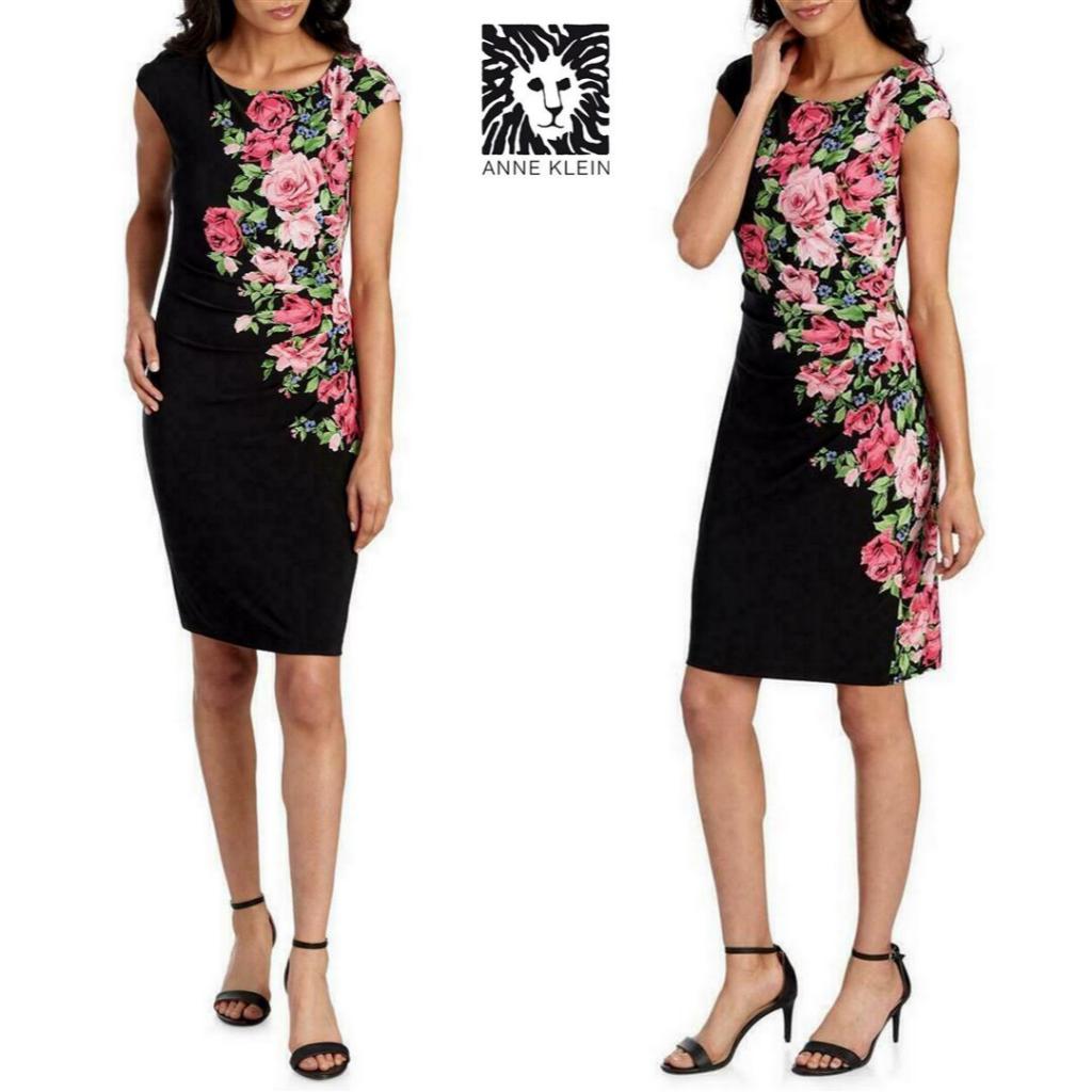 Mode Republic - Floral Sheath Midi Dress - Business Casual Dress - Midi Dress Lengan Pendek Wanita T
