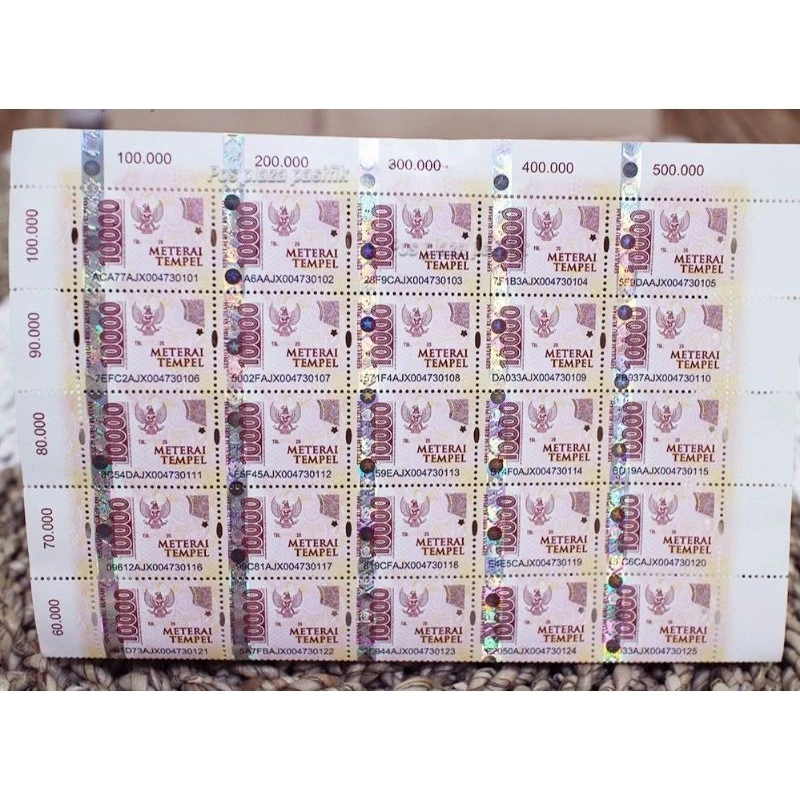 

Materai 10000 10rb Tempel Tembus Sinar UV Asli Ori Pos (25 PCS)