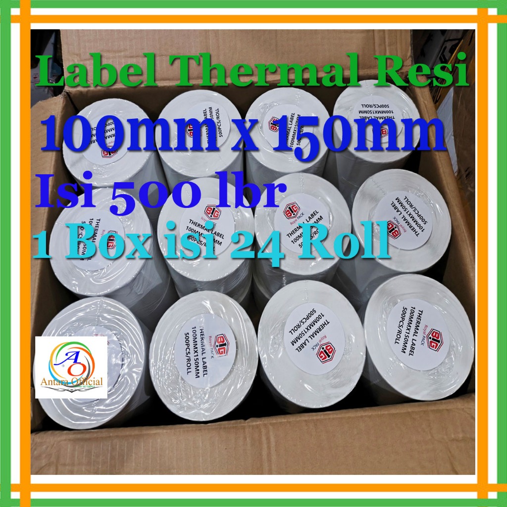 

1 Dus isi 24 Roll Kertas Thermal Sticker 100x150 mm Label Printer Resi Barcode