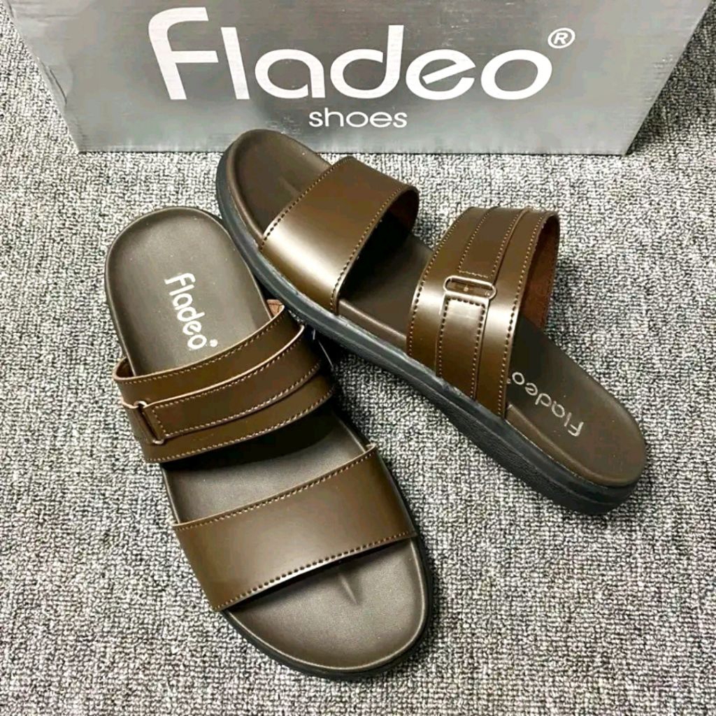 FLADEO Sandal Kulit Pria Selop Ban 2 Kekinian / Sandal Cowok Keren Terbaru