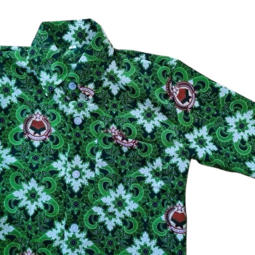 Baju Batik Sekolah SD Negeri Motif hijau ikhlas beramal seragam sekolah kemeja madrasah ibtidaiyah