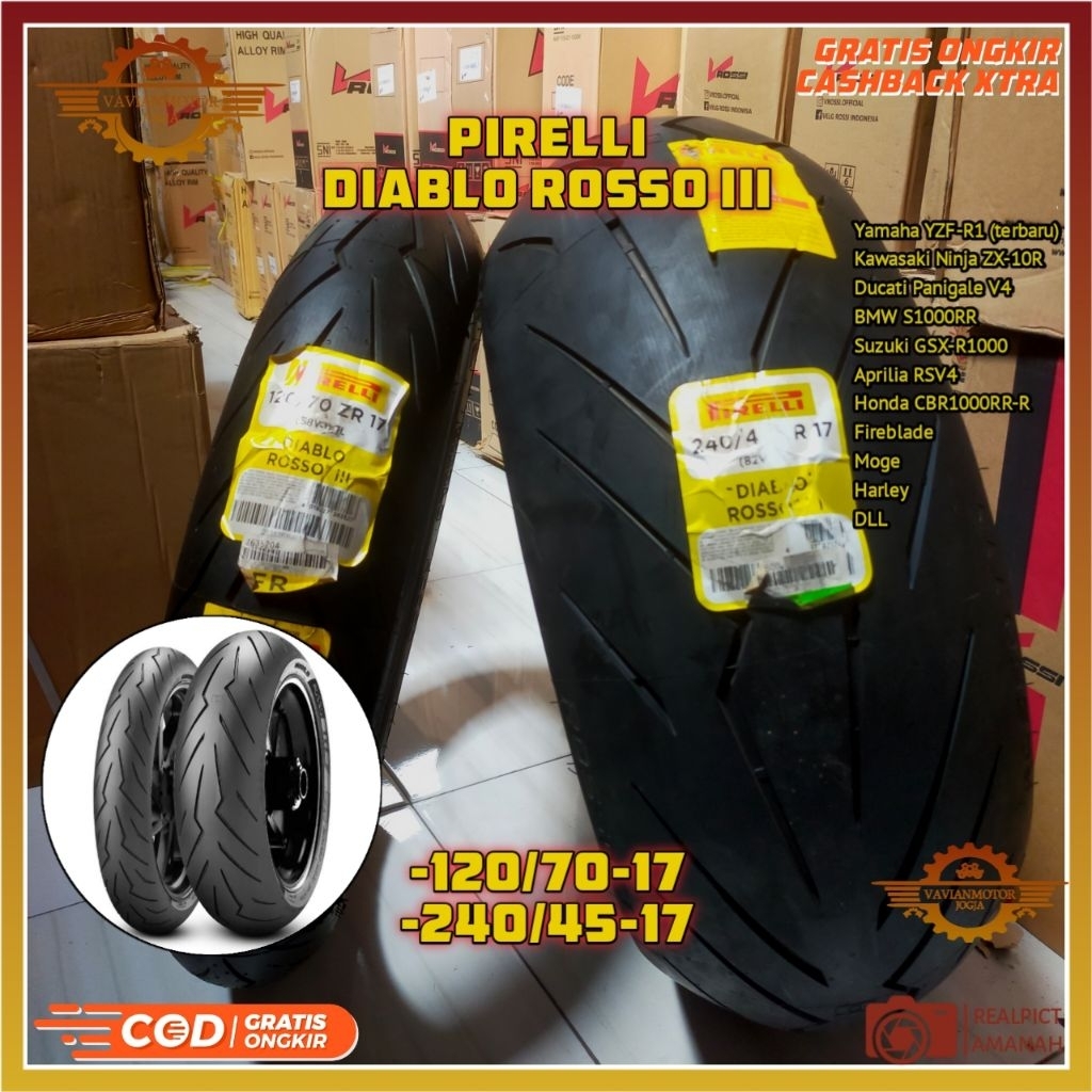 (Promo) Tangan Pertama Ban Motor 120/70-17 & 240/45-17 Pirelli Diablo Rosso III Pirelli DR3 Tubeless