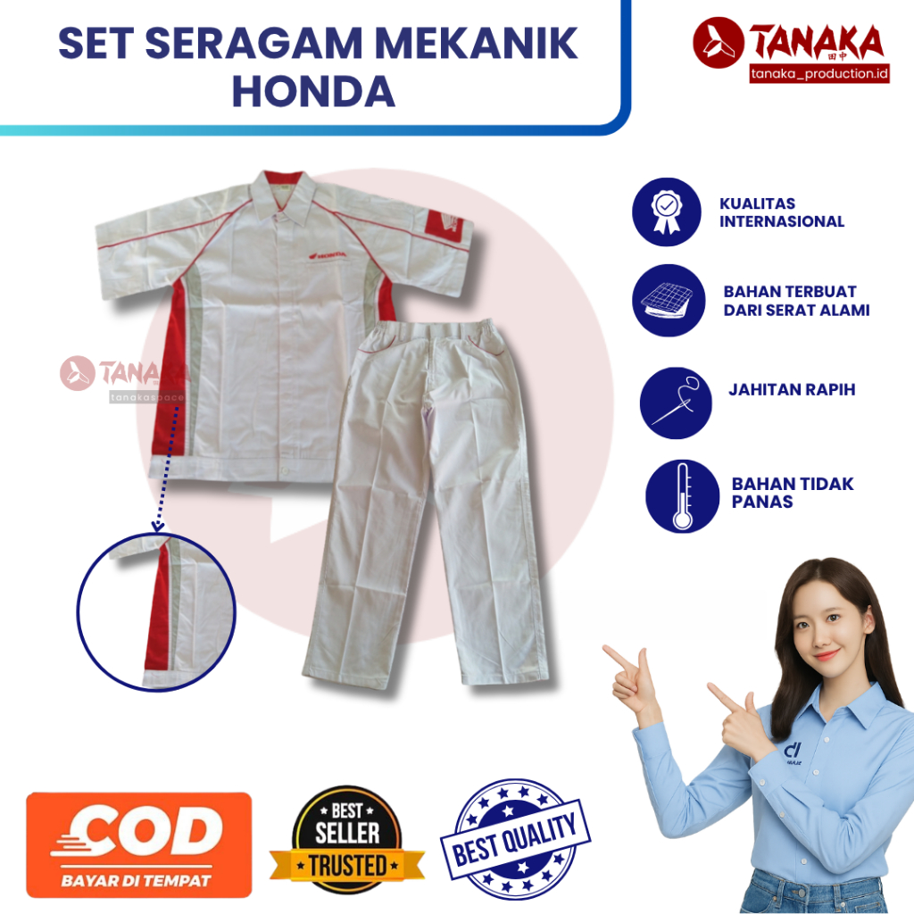 Seragam Mekanik Honda | Baju Celana Mekanik | Baju Mekanik | Celana Mekanik | Seragam Bengkel Putih
