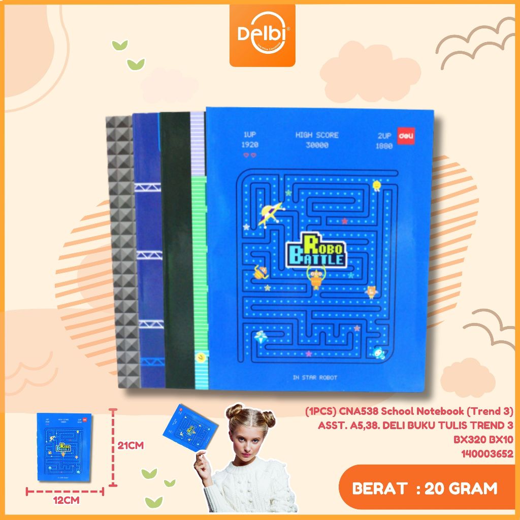 

Buku Tulis Sekolah DELI 38 Lembar – Trend 3 k (1PCS) CNA538 School Notebook (Trend 3) ASST. A5,38. DELI BUKU TULIS TREND 3