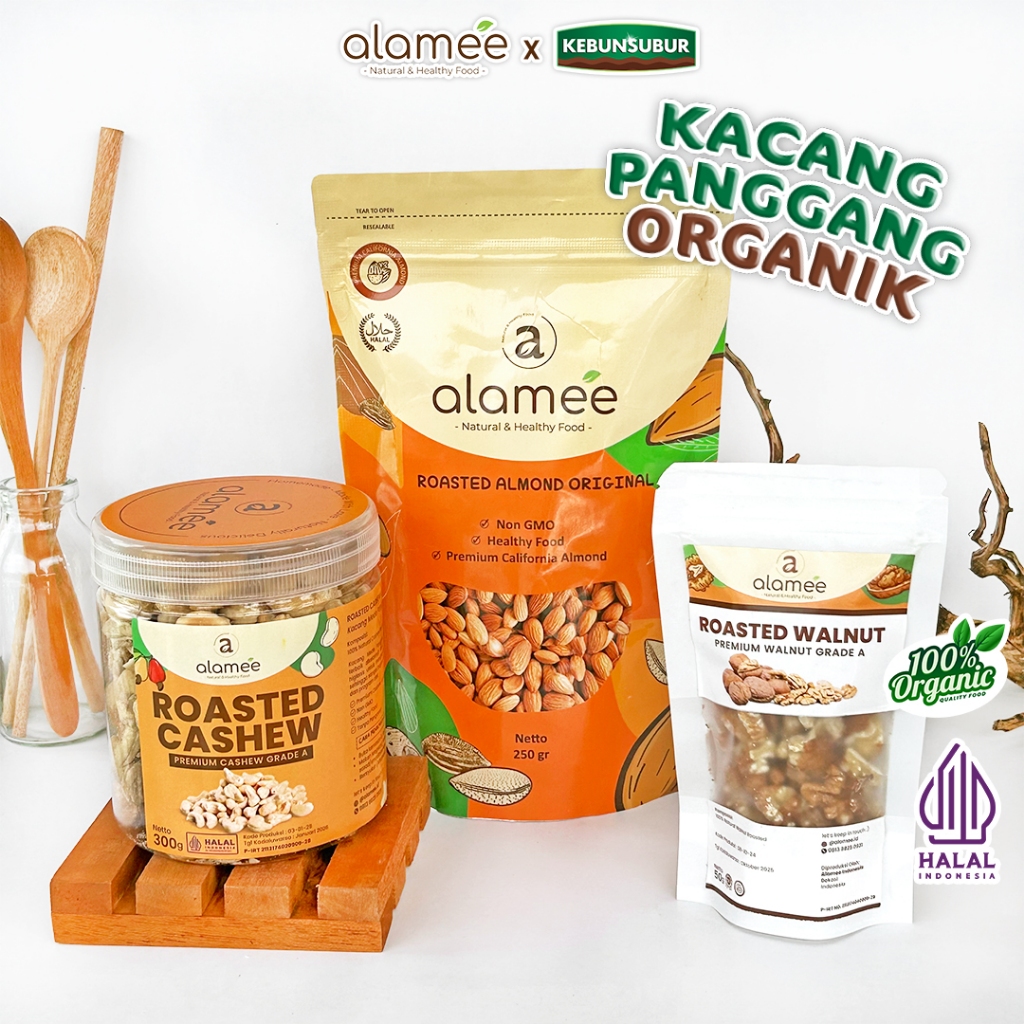 

alamee kacang panggang almond mede walnut pistachio Roasted GradeA California All Varian kebunsubur