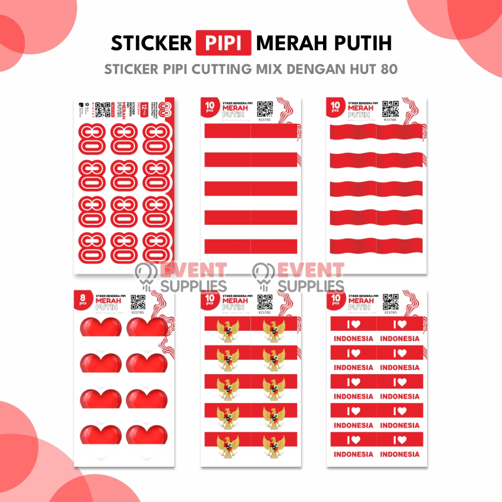 

[Paket Lengkap] Sticker Pipi BESAR Bendera Merah Putih / Sticker Pipi HUT RI Kemerdekaan Indonesia / I Love / Garuda / HUT 80
