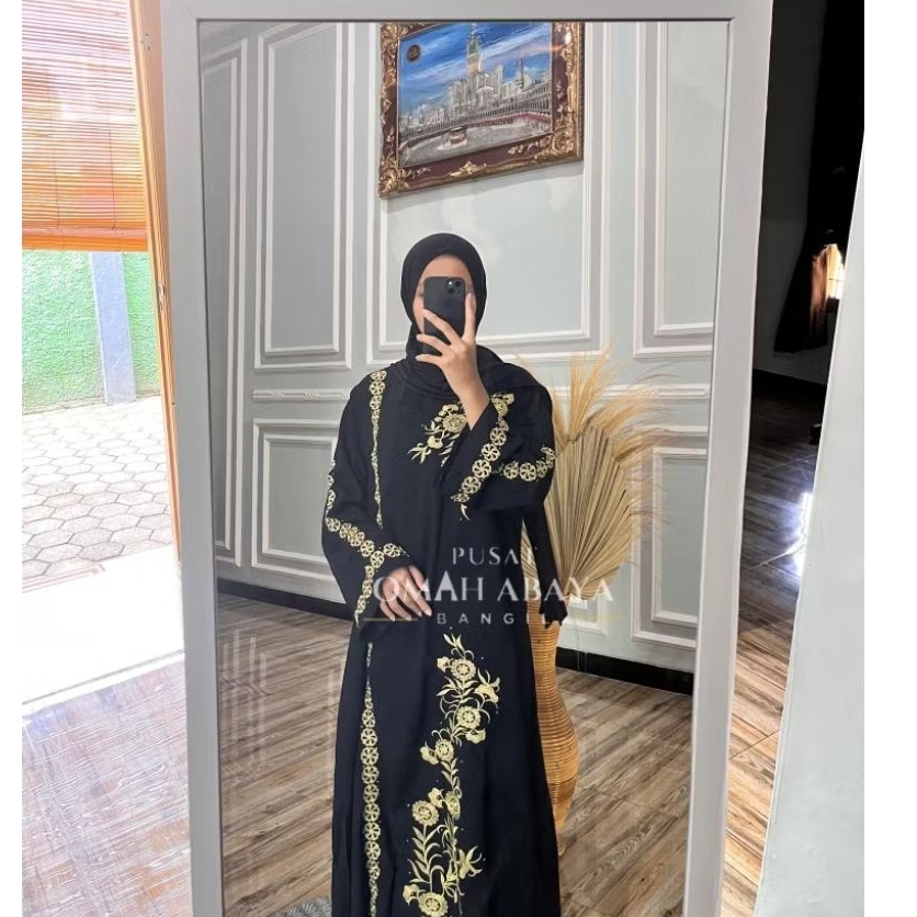 Abaya Hitam Bordir Kekinian Motif bunga - ABAYA SAMPING BUNGA - Gamis Muslimah - Ready siap kirim [B