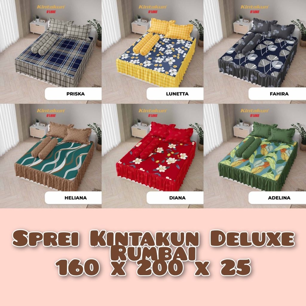 Sprei Kintakun D'luxe Rumbai 160x200 Tinggi 25cm - Sprei Rumbai Queen Size 4 Bantal 2 Guling