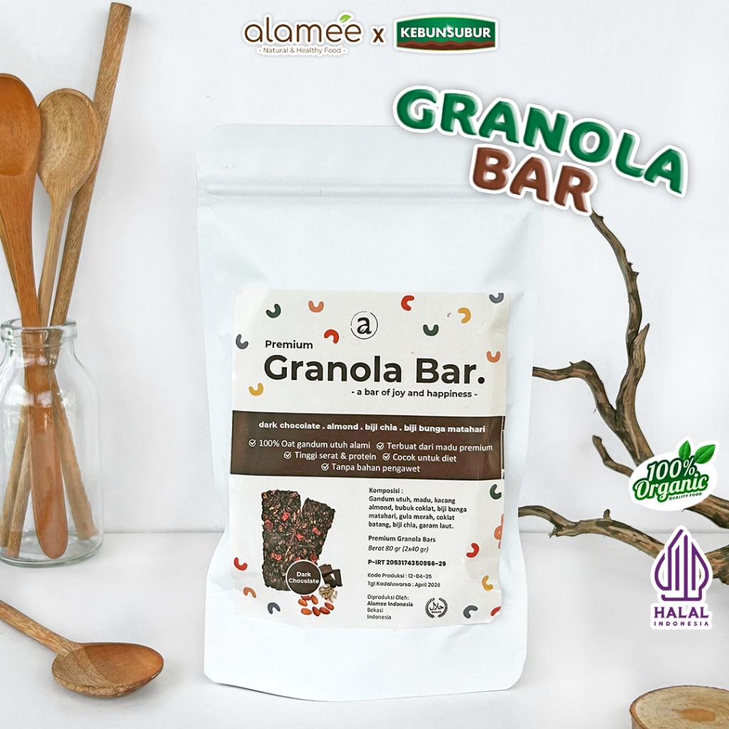 

ALAMEE Snack Diet Granola Bar - Dark Chocolate Cemilan Sehat Healthy Snackbar Camilan Organik 80gr Kebunsubur