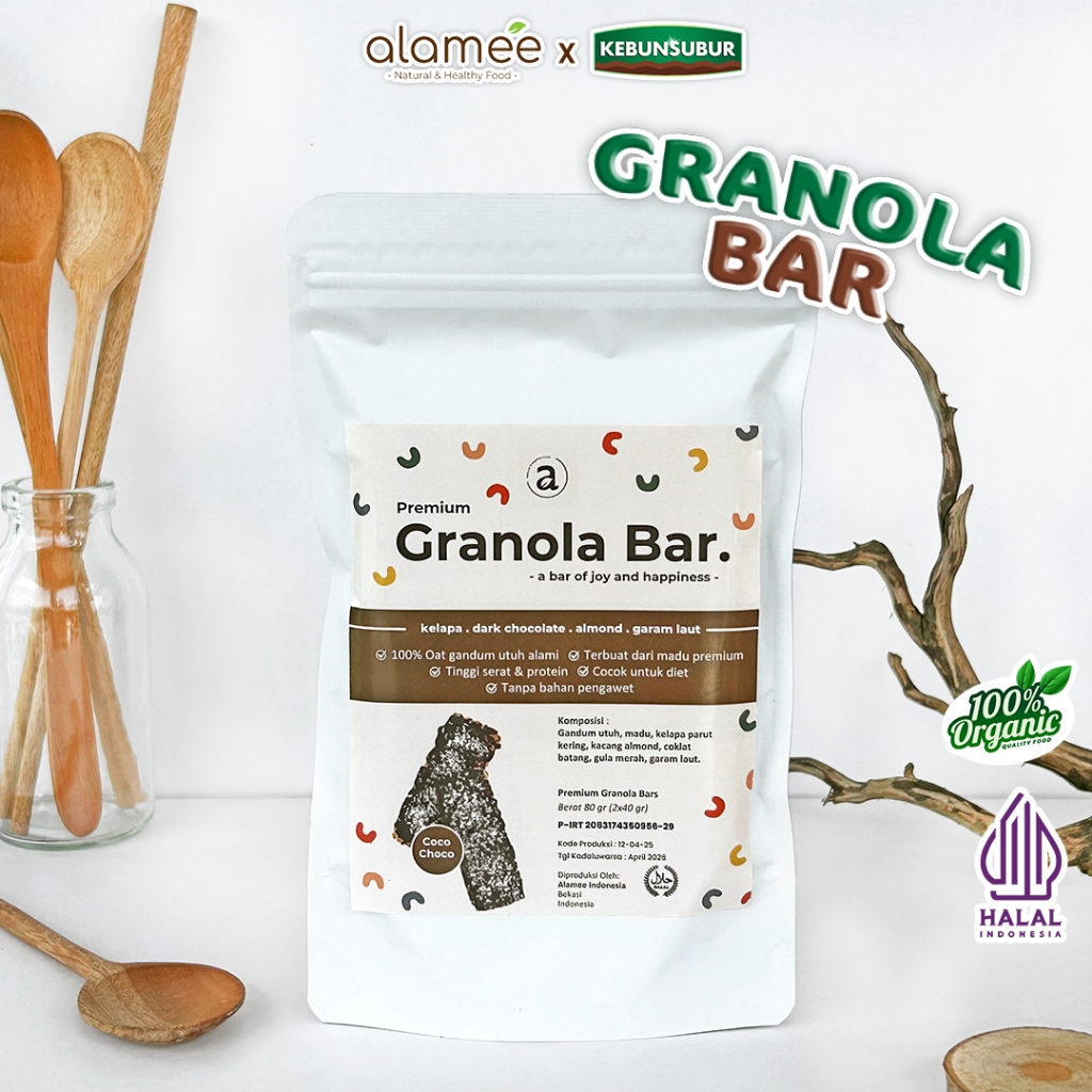 

ALAMEE Snack Sehat Granola Bar - Choco Coco Cemilan Diet Healthy Snackbar Camilan Organik 80gr Kebunsubur
