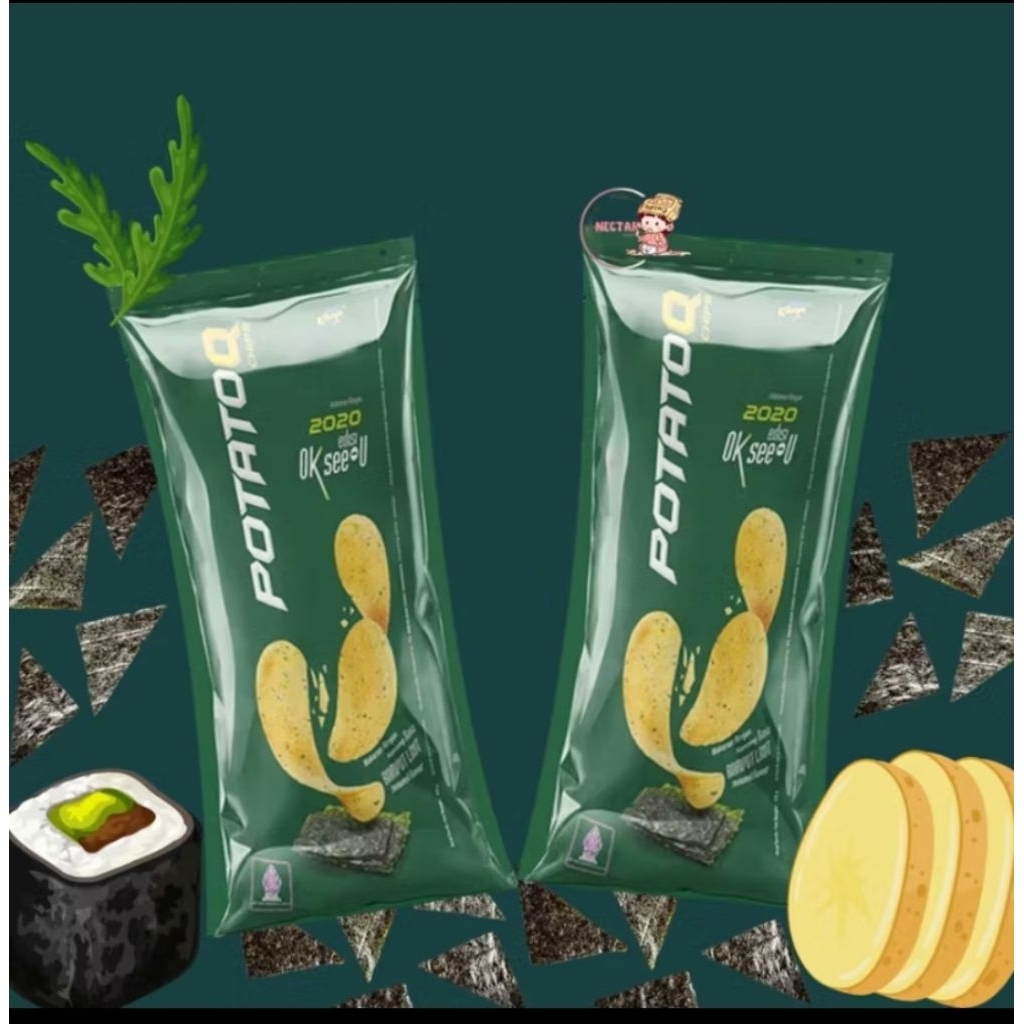 

Makanan ringan Potato Q Snack 22g (rasa rumput laut, sosis Mexico, Korean BBQ,ayam bawang,manis pedas)isi 10 pcs