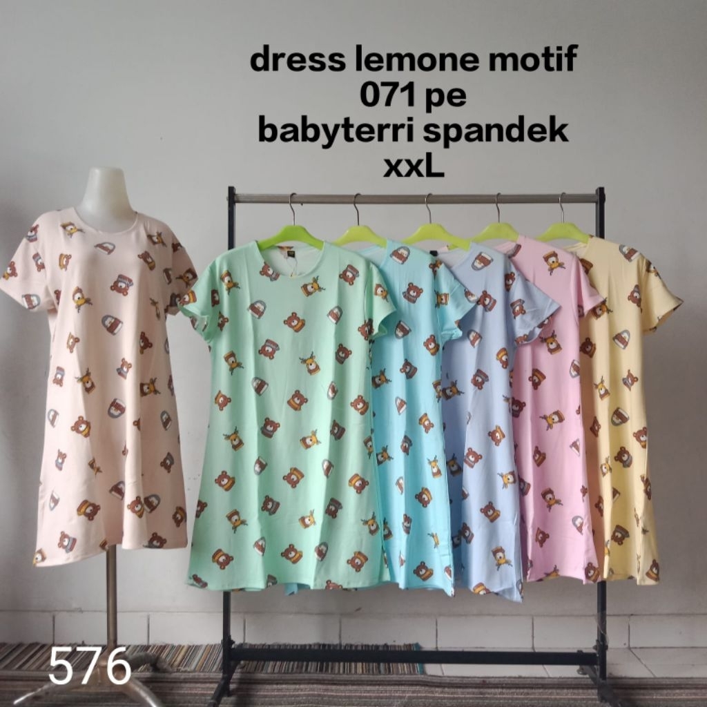 071PE Dress Motif Wanita Dewasa JUMBO/ Dress kaos Lemone Ukuran XXL PREMIUM