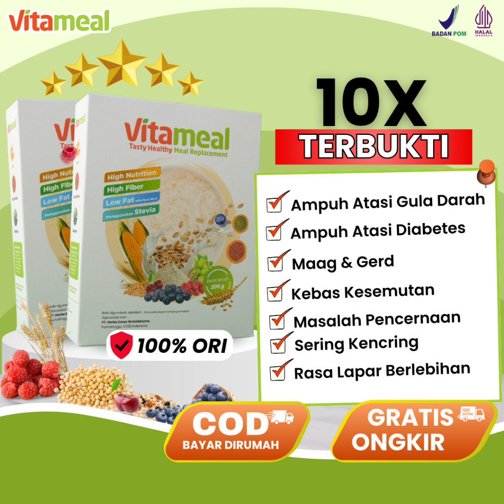 

[BEST SELLER] Raih Kesehatan Optimal dengan Vitameal: Turunkan Gula Darah, Atasi Asam Lambung Kolesterol, Cegah Diabetes, Maag dan GERD, Kencing Manis Stabilkan Pencernaan BPOM Vitamel Original VITAMAEL SUPERFOOD