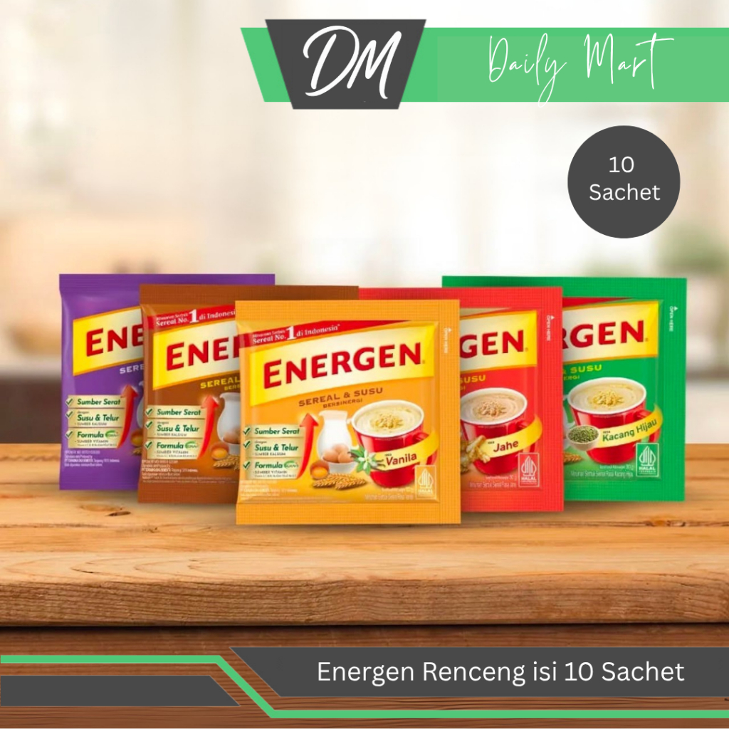 

Energen All Varian Coklat/Vanilla/Kacang Hijau/Kurma 1 Renceng Isi 10 Sachet - Sereal Instan Premium Enak Murah Bergizi