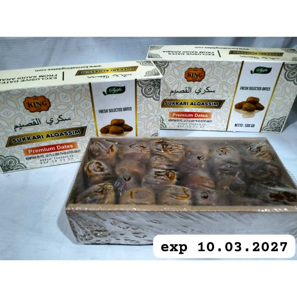 

Kurma Sukari King Dates Sukkari 1 kg/ 500gr Basah Lembut Premium Sukkari Premium Kemasa Kotak
