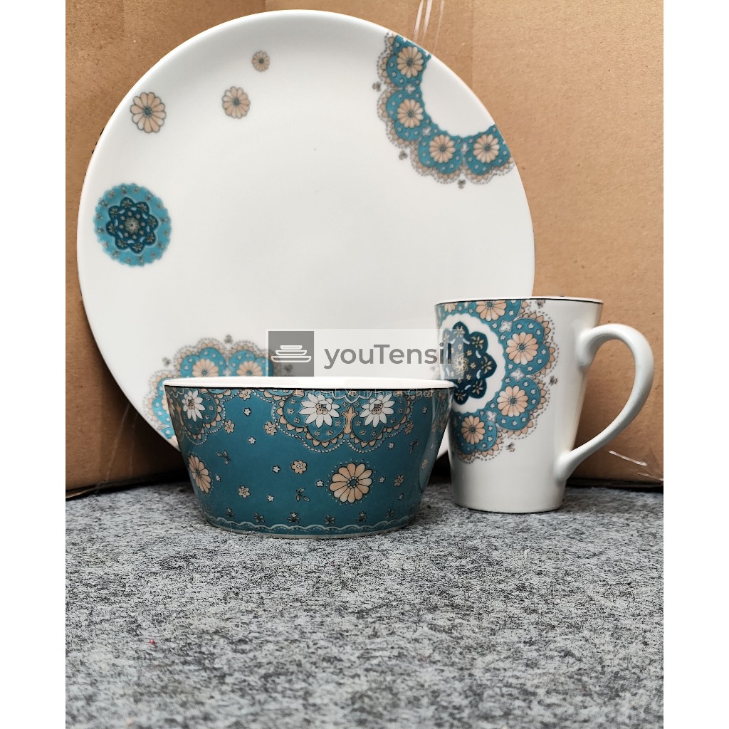 Set Peralatan Makan Keramik – Motif Floral & Hitam | Piring, Mangkok, Gelas, Mug Cantik
