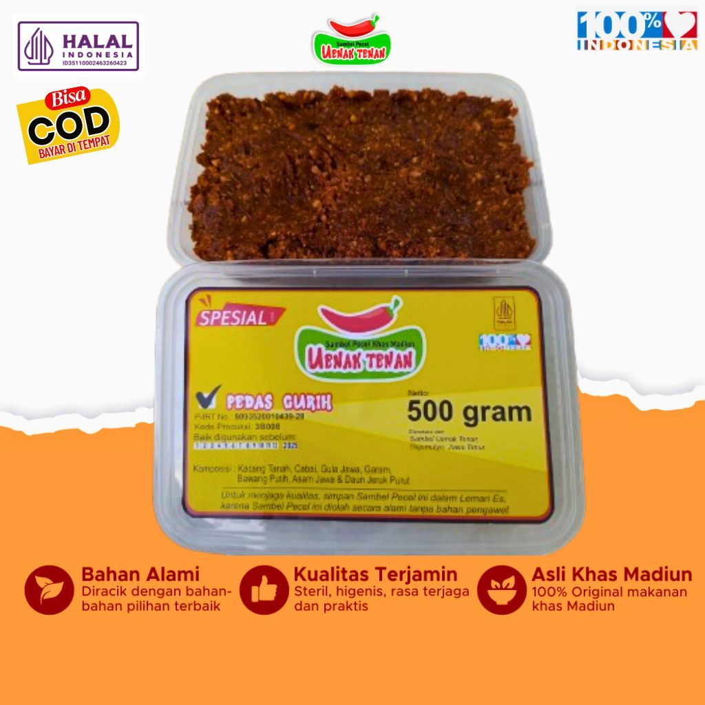 

Sambel Pecel Madiun Bumbu Pecel Sambal Kacang Asli Tanpa Bahan Pengawet Uenak Tenan Mika 500g