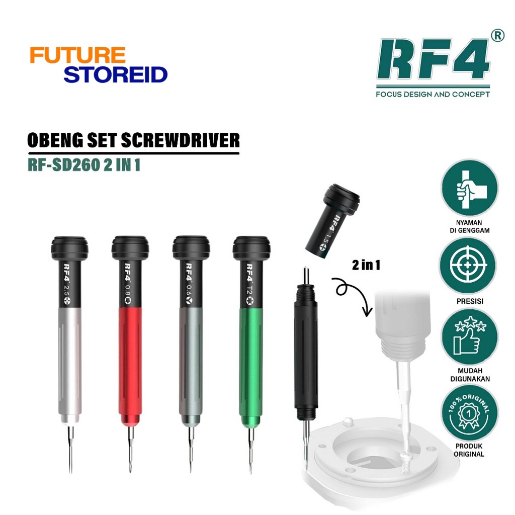 RF4 Set Screws Obeng RF-SD260 2 In 1 - Obeng Set Lengkap - Obeng Teknisi - RF4 Obeng RF-SD260 2 In 1