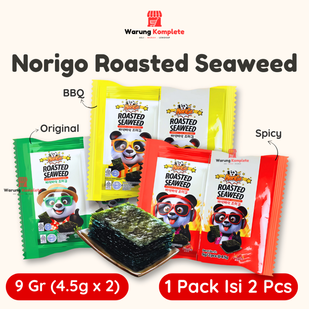 

TERMURAHH !! NoriGo Dosirak Roasted Seaweed 4.5gr 1 Pack isi 2 Pcs /Camilan Rumput Laut/Snack Rumput Laut Panggang/Snack Nori Halal