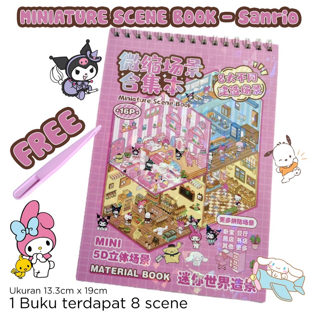 

STIKER LUCU EDISI SANRIO sticker Sanrio 5D dekorasi ruangan lucu viral - Miniature Scene Book -3d satisfying decoration korea - kuromi melody