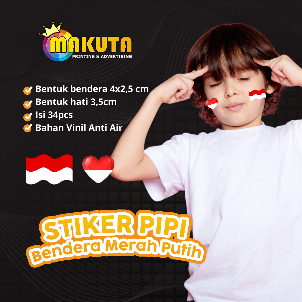 

(Isi 34PCS) Stiker Pipi Bendera Indonesia 17an Agustusan Merah Putih Garuda
