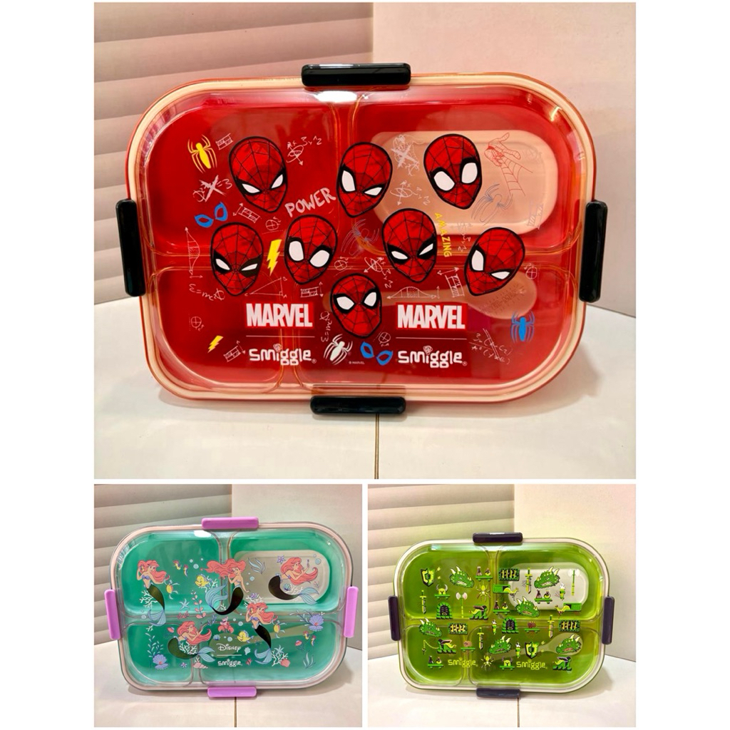 TEMPAT MAKAN SMIGGLE SEKAT 4 2013A 1550ml MINECRAFT SPIDERMAN MERMAID DINO FREE SENDOK DAN TEMPAT SO