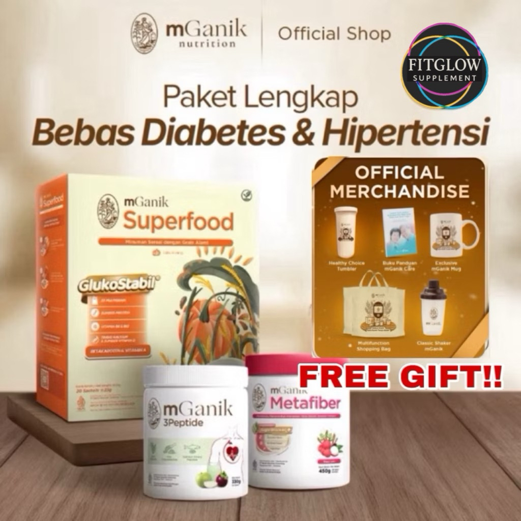 

[FREE GIFT!] Paket Bundling mGanik Superfood Multigrain Labu Pumpkin Kurma 500gr Superfood Sarapan Sehat Diabetes + mGanik Metafiber Yuzu Leci Cocopandan 450gr Suplemen Serat Diabetes + mGanik 3Peptide 330gr Suplemen Jantung Kardiovaskular