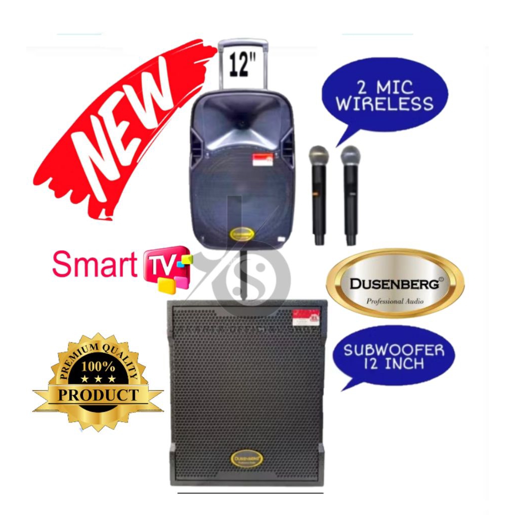karaoke set DUSENBERG + subwoofer 12 inch speaker aktif 12 inch free mic wireless